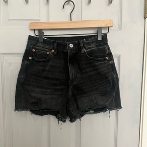 American Eagle: black ripped jean shorts, size 2